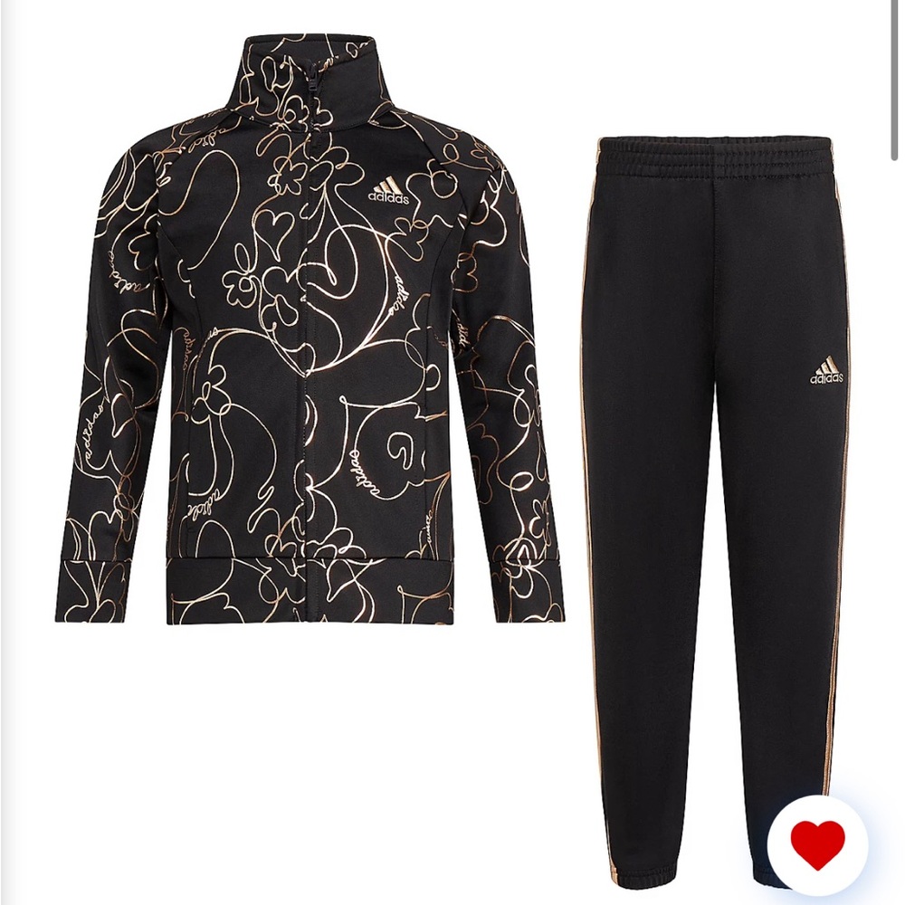Adidas Girls' Track Jacket & Pants Set Black & Rose Gold (Size 6) NWT